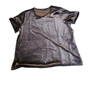 Lands’ End 1X Charcoal Velvet Top 16W 18W Short Sleeve Stretch Holiday Blouse
